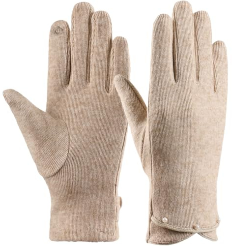 YISENJEE Warme Thermo Handschuhe Elegante, Warme, Perlenverzierte, Dünne Stretch-Touchscreen-Handschuhe Für Damen - Beige