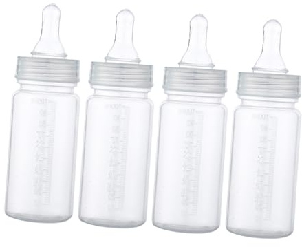 DECORNIJIA 4 Stück Teiliges Einweg Neugeborenen Milchflaschen Transparent mit Messskala Standardöffnung Leicht Tragbar für Junge Mädchen Monate für Zuhause und Unterwegs