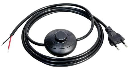 Flomiara Lampenkabel mit Schalter, Fußschalter Lampe, Kabel mit Schalter; Euro Zuleitung, 1,5m, max. 2A, tecker mit Schalter, Geeignet für Lampen, Tischlampen, Stehlampen(Schwarz)