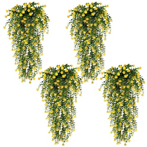 XIAOGUA 4 Pièces Plante Artificielle Exterieur Fausse Plante Artificielle Tombante Lierre Artificiel Longueur de 78 cm pour Décoration Chambre et Jardin Intérieure Extérieure(Jaune)