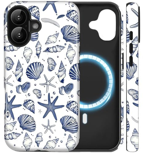 Amzfield Magnetische Hülle für iPhone 16, Dünn, Sommer Ozean Collage, Ocean | Kompatibel mit MagSafe, Handyhülle Schutzhülle Sommer Collage für Frauen Mädchen, Stoßfest Kameraschutz, Niedlich Retro, Dünn