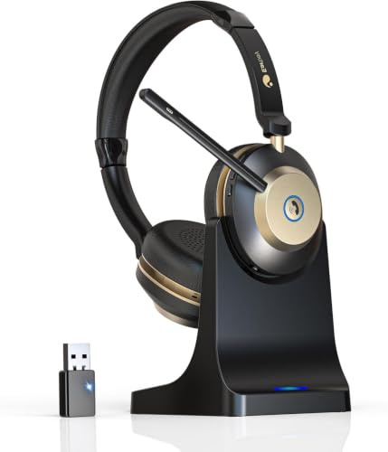 Earbay Headset mit Mikrofon Bluetooth, Headset kabellos KI-Geräuschunterdrückung & USB-Dongle, Bluetooth Headset mit Mikrofon Stummschaltung & Ladestation für PC/Meeting/Call Center/Home/Office