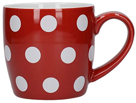 London Pottery 17211171 Ceramic Mug Cup in Red with White Spots 340 Milliliter