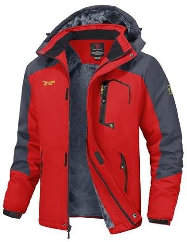 YSENTO Mens Waterproof Ski Winter Jacket Outdoor Warm Windproof Fleece Coats with Hood(Red,S)