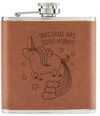 Unicornios Son Así Horny 6oz PU Cuero Petaca Marrón