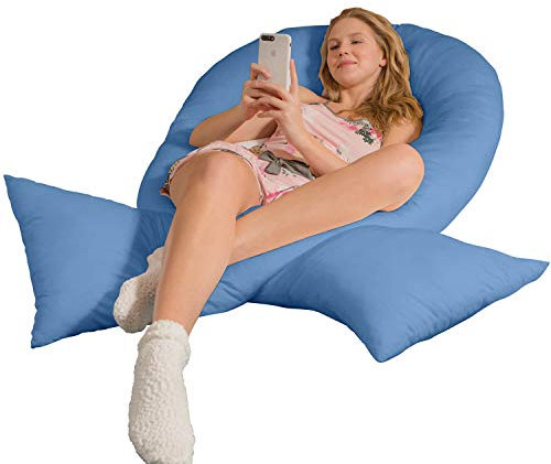 Traumreiter Jumbo XXL Seitenschläferkissen mit Bezug mittel-blau I Schwangerschaftskissen U Form Full Body Pillow Seitenschläfer Kissen für Schwangere Lagerungskissen