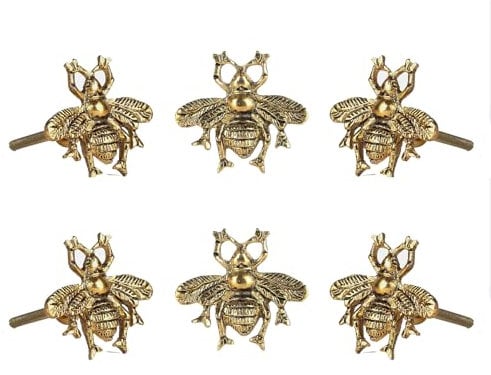 Perilla Home Set of 6 Brass Bee Knob Furniture Brass Knob for Home Decorative Pull for Cabinet Drawer Cupboard Dresser Bathroom Kitchen Wardrobe