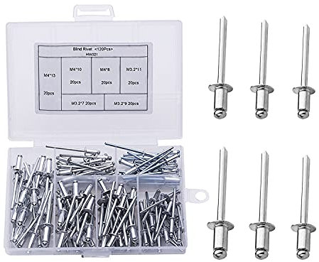 Aluminium Blindnieten Popnieten Set Aluminium Niet Sortiment Schwarz Alu Blindnieten Sortiment für Metall, Holz, Kunststoff, Möbel Sortiment Kit, (M3.2*7 / M3.2*9/ M4*10 / M4*8/M3.2*11), 120 Stücke