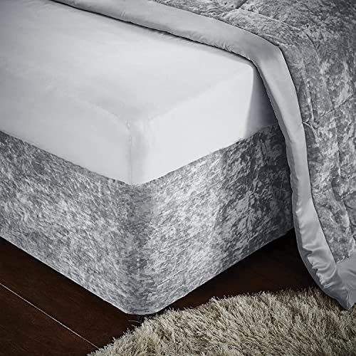 Cache-sommier extra profond en velours écrasé - Entièrement élastique - Facile à installer - Gris argenté - 1 place, 2 places, King size, Super king size (king size)