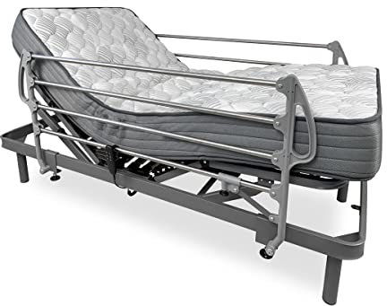 Duérmete Online Pack Cama Eléctrica Articulada Reforzada Ergomax con Colchón Viscoelástico Dorsaltec con Barandillas INOX, Gris Antracita, 90 x 190 cm