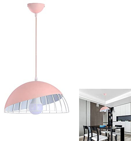 E27 Modern E27 Pendelleuchte Hängeleuchte Lampenschirm Pendellampe Hängelampe mit Metallschirm Pendellampe Deckenlampe Kronleuchter Eisen Wohnzimmer Schlafzimmer Küche Esszimmer Flur Restaurant (Rosa)