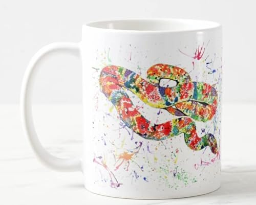 Vixar Snake Corn Reptile Watercolour Art Coloured Mug Cup Gift Birthday Work Office Christmas Tea Coffee (White)
