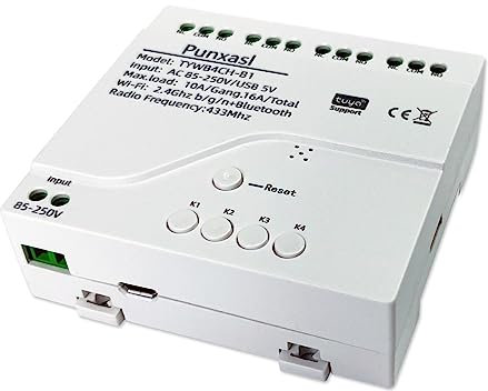 Punxasl 4CH Smart Relay Switch Module WiFi Control Interruptor Tuya Smart Life, Voice y 433MHz RF Remote Control Module Compatible con Alexa y Google Home USB 5V/AC 85-250V
