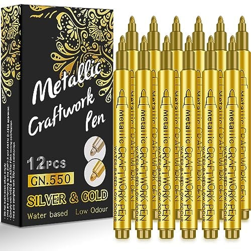 RiyaNed or Marquage acrylique stylo,marqueur pierre tombale Imperméable, séchage rapide, convient pour le bois, le métal, le verre, le tissu, la pierre, (12 pcs)