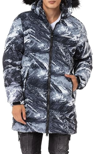 Cipo & Baxx Herren Mantel CM217 Schwarz – Stylische Winterjacke im modernen Design mit warmem Innenfutter, abnehmbarer Kapuze und funktionalen Details für kalte Tage - CM217 Schwarz XL