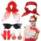 NHYDZSZ 5TLG Rockabilly Accessoires Damen,1950s Kostüm Set,50er Jahre Damen Kleid Zubehör mit Chiffon Schal, Katzen Auge Brille, Polka Dots Stirnband Ohrstecker,Handschuh, Bandana Krawatte