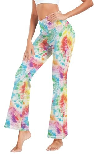 Fustylead Rainbow Tiedye Damen Yoga Flare Pants Casual Bell Bottoms Workout Hose, mehrfarbig, XXL