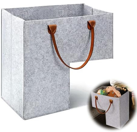 Panier Organisateur d'escalier Grande Capacité en Feutre, Panier d'escalier à Marches, Panier d'escalier Pliable en Forme de L avec Poignées en Similicuir pour Objets Ménagers Linge Jouets