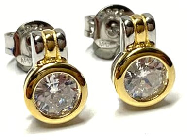 Ohrring 925/- Silber bicolor Zirkonia Klassiker Solitär Ohrschmuck