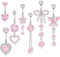 Irikdescia Lot de 7 piercings de nombril longs en acier chirurgical argenté rose, motifs papillons et cœurs suspendus, motif fleur
