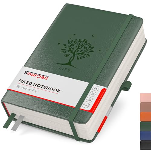 Notizbuch A5 Lined Journal - Hardcover Leder Journal mit 320 Seiten 100gsm dickes Papier, College Ruled Journal Notebook für Frauen Männer Schreiben Schule Büro, 14.5 x 21cm- Dunkelgrün