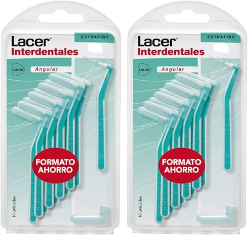 INTERPROXIMAL - Cepillo Interdental Angular Extrafino 10 Unidades, Mango Angulado, Máxima Eficacia, Filamentos Tynex, Cerdas Extrafinas, Previene y Elimina la Placa Bacteriana (Paquete de 2)