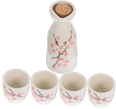 PRETYZOOM Juego De Teteras y Tazas para Sake De Estilo Japonés, Cerámica Lisa, 1 Jarra y 4 Copas, para Uso Doméstico y Restaurantes