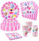 Nkaiso Party Tableware Set, Sweets Kids Birthday Party Supplies 96 pcs Paper Plates Napkins Cups Dinnerware for Birthday Baby Shower Party Decorations -24 Guests
