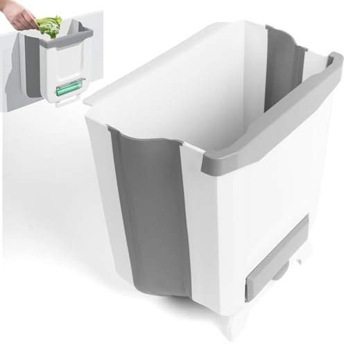 DOMÍNIO METÁLICO Cubo de Basura Colgante 9L – Cubo Plegable y Compacto Cocina, Baño, Oficina
