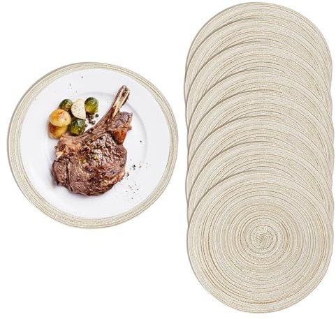 8 Piezas Manteles Individuales Redondos Lavables 38 cm Trenzado, Place Mats for Dining Table, Antideslizante Salvamanteles Mantel Individual Redondo Beige para la Mesa de Cocinaa