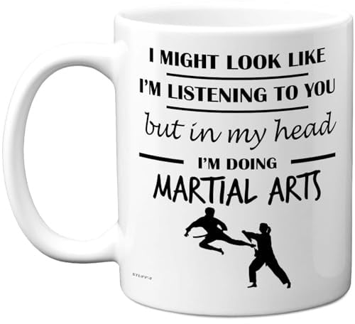 Stuff4 Martial Arts, in My Head Mug | Funny Gift for Martial Arts Lover Women and Men, 11oz Premium Ceramic Dishwasher Safe White Handle Mugs Novelty Cup
