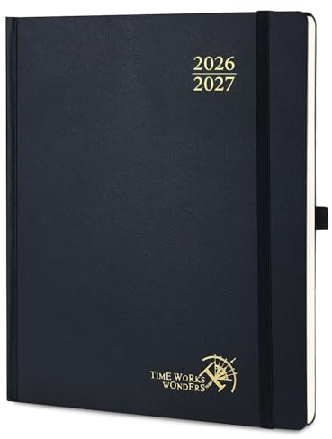 POPRUN Kalender 2026 2027 Wochenplaner Hardcover,ca.A4 (21,2 x 25,9cm) | 17-Monate-Terminplaner,(Aug,2026-Dez,2027),1 Woche 2 Seite,Buchkalender 2026 2027(Schwarz)