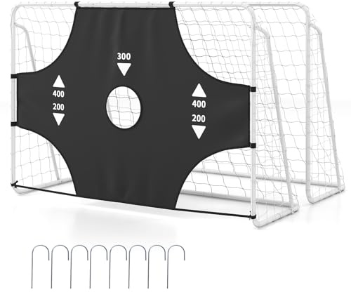 COSTWAY Fußballtor mit Abnehmbarer Torwand, 215 x 152 cm Fußballtore mit 5 Schusslöchern & Metallrahmen, Fussball Tor Garten wetterest, Football Goal für Kinder & Erwachsene