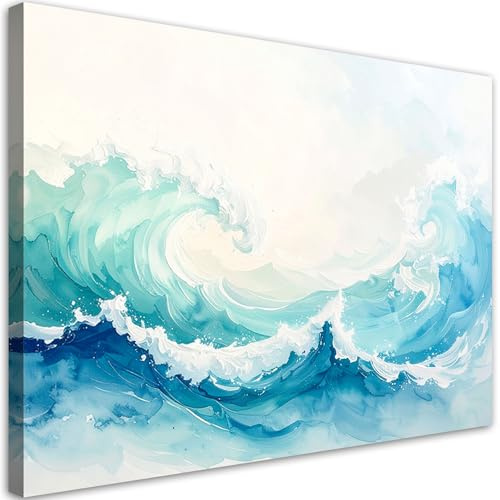 Feeby Bild auf Leinwand - Wandbilder Wohnzimmer Aesthetic - Meer und Wellen Pastelllandschaft - 45x30 1tlg - Schlafzimmer Wandekoration - Bilder Zimmer - Living Room - Deko Wandbilder - Moderne Bild