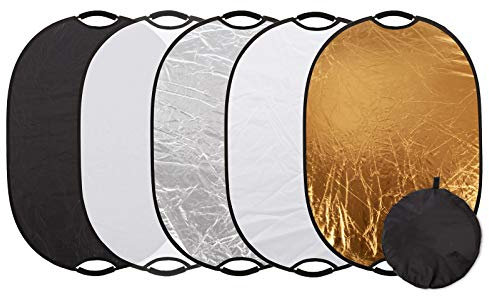 Hwamart 5 in 1 Faltreflektor 60x90cm Studio Reflektor Fotografie Gold, Silber, Weiß, Schwarz und Transparent für Fotostudio Porträt Beleuchtung Außenbeleuchtung
