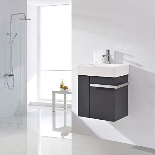 BERNSTEIN Waschbecken mit Unterschrank Kleines Badmöbel-Set Compact 500 in Anthrazit Waschtisch mit Schrank Gästebad Gäse-WC mit Schublade und seitlichem Ablagefach