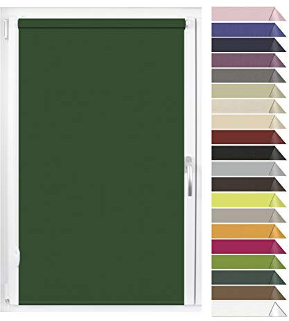 EFIXS Verdunklungsrollo Mini - 17 mm - Breiten: 40-240 cm - Höhen bis 240 cm - Hier: 85 cm x 150 cm (Stoffbreite x Höhe) - dunkelgrün (7939) - OHNE Bohren + verstellbare Klemmträger & Magnete