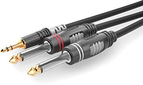 Sommer Cable HBA-3S62-0150 Audio-Klinkenstecker [1 x 3,5-mm-Klinkenstecker – 2 x 6,3-mm-Klinkenstecker (mono), 1,50 m, Schwarz, 1,5m