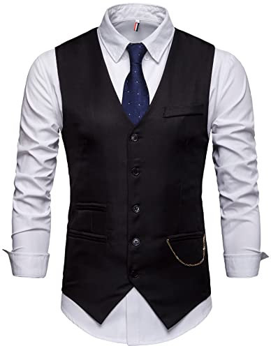 Showu Paisley Gilet Homme sans Manches Slim Fit Ancien Rétro Double Boutonnage Costume Blazers (Noir2, XL)