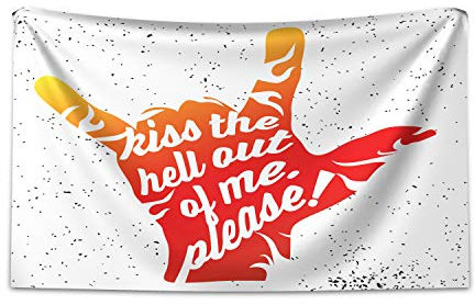 ABAKUHAUS Sagen Wandteppich, Kiss The Hell Out of Me Please Phrase Rock and Roll Grunge Dots, aus Weiches Mikrofaser Stoff Wand Dekoration Für Schlafzimmer, 230 x 140 cm, Zinnoberrot Orange Schwarz