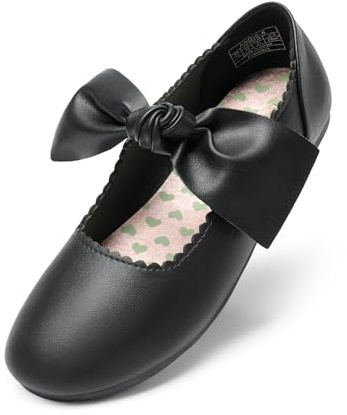DREAM PAIRS Kids Cute Mary Jane Flats | School parties and weddings, classic bow, shiny finish, lightweight, soft footbed, stretchy strap, non-slip