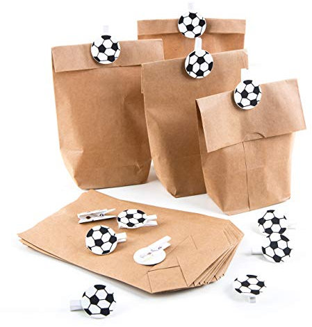 Logbuch-Verlag 12 Mitgebsel Tüten Fußball Deko Kindergeburtstag Papiertüten + Fußballklammern Give-Away Geschenk Fußballfans Vereinsfeier Junge Fußballparty