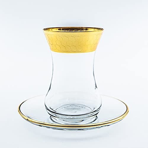 YODECO Set mit 6 goldenen Kaffeetassen à 10 cl mit Untertassen, Klassiker, Zuhause, Wiederverwendbar