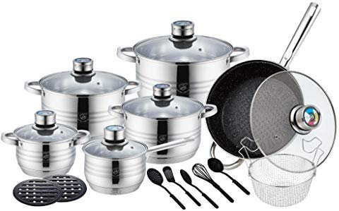 Ensemble de Casseroles + Accessoires en Acier Inoxydable, Jeu de 20