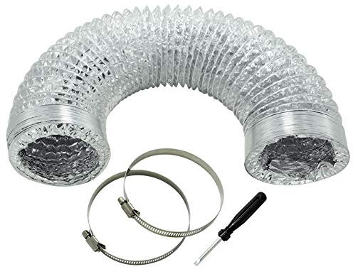 Aluminum Foil Dryer Vent Hose, 8FT 4 Inch Flexible Duct, Exhaust Hose for HVAC Ventilation, Kitchens, Includes 2 Clamps and 1 Screwdriver