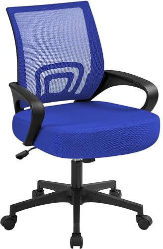 Yaheetech Bürostuhl, Ergonomischer Schreibtischstuhl mit Netzbespannung und Armlehnen, Drehstuhl aus Mesh, Chefsessel Wippfunktion, Höhenverstellbar Rückenschonend bis 136kg Belastbar, Blau
