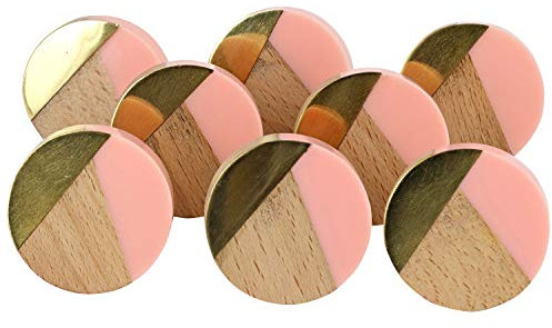 G Decor Three Tone Gold Designs Wood Resin Door Knobs, Vintage, Shabby Chic, Interior Furniture, Cabinet Cupboard Drawers Pulls Handles (8-Pack) (Pink)