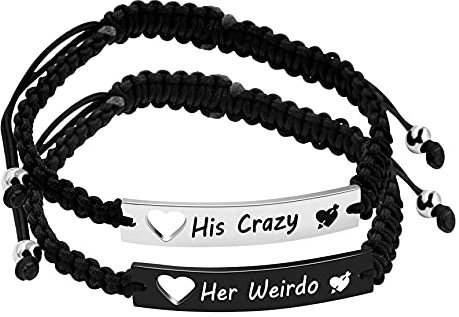 Uloveido His Crazy and Her Weirdo Bracelets Set Matching Couples Gifts, Long Distance Relationship ID Bracelet for Him and Her (Crazy Weirdo) Y860