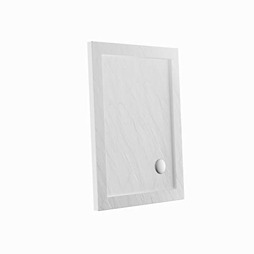 Piatto Doccia 70x100cm Altezza 4cm Effetto Pietra Bianco Acrilico Bordato Piletta di Scarico Inclusa Mod. Petra