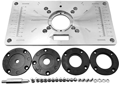 Opaltool Router Platte Tisch Frästisch Einlegeplatte Aluminiumlegierung Router Tischplatte Oberfräse Router Trimmer Flip Board mit 4 Ringen für Holzbearbeitungsbänke, 235 mm x 120 mm x 8 mm